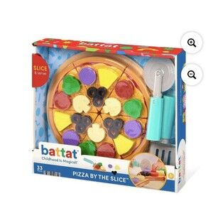Pizza By The Slice Toddler & Preschool Toy 33 Piece Set W/ Toppings & Board